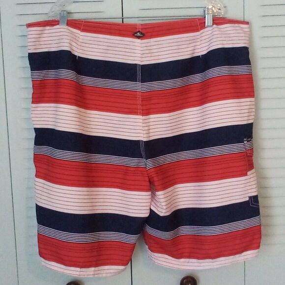 O'NEILL 42" W x 21" OUTSEAM RWB ULTRASUEDE SWIM BOARDSHORTS TIE & 11" INSEAM - Picture 2 of 10